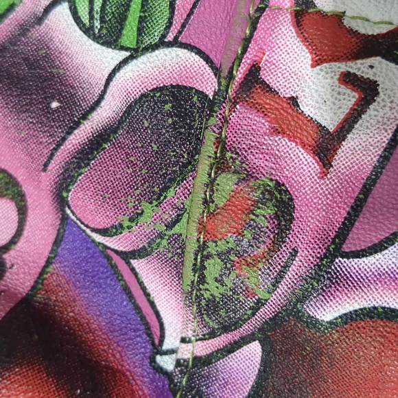 Ed Hardy by Christian Audigier Green Pink Leather Jacket hoodie Women's Medium - Picture 7 of 13